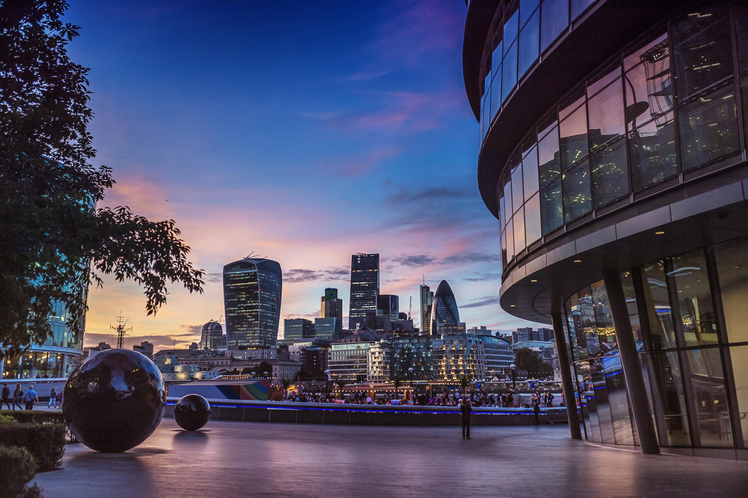 Nighttime London cityscape captured by architectural photographer in London